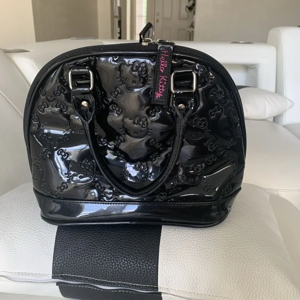 Loungefly Hello Kitty Black Patent Leather Domed Weekend Bag Purse